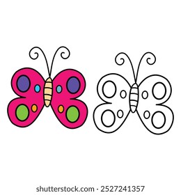 Livro de colorir para crianças, Borboleta. Página de coloração para crianças. ícone de inseto borboleta ilustração design gráfico plano estilo cor rosa. Design para meninas. Elemento de concepção animal