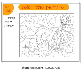 Coloring book for children by colors, kangaroo. Vector illustration isolated on white background