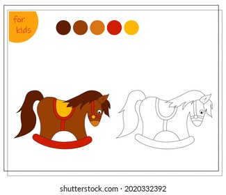 coloring book for children by colors, rocking horse toy, isolated on a white background.