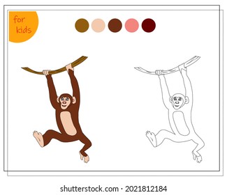 coloring book for children by colors, color the monkey, isolated on a white background.