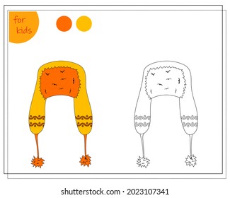 coloring book for children by colors, winter hat, vector isolated on a white background.
