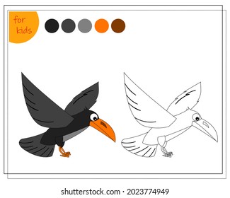 coloring book for children by colors, cartoon crow, halloween. vector isolated on a white background.