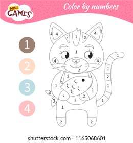 Coloring book for children. Coloring by number. Cute kitty.