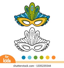 Coloring book for children, Carnival mask with peacock feathers
