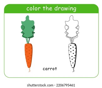 Coloring book for children. Carrots in color and black and white.