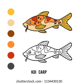 Coloring book for children, cartoon animal Koi carp