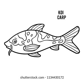 Coloring book for children, cartoon animal Koi carp