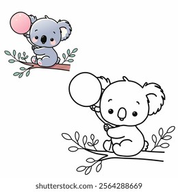 Coloring book for children (cartoon baby koala). Coloring book, education game for children.