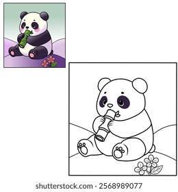 Coloring book for children (cartoon baby panda). Coloring book, education game for children.