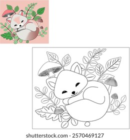 Coloring book for children (cartoon baby fox). Coloring book, education game for children.