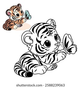 Coloring book for children (cartoon baby tiger).