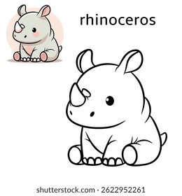 Coloring book for children (cartoon baby rhinoceros)