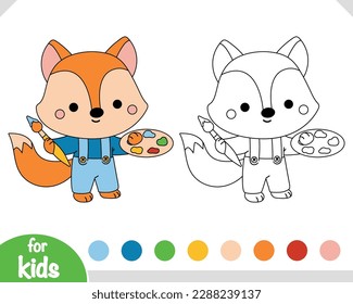 Coloring book for children, Cartoon character fox artist