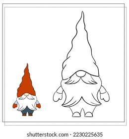 Coloring book for children. Cartoon Christmas Gnome.