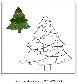 Coloring book for children. Cartoon Christmas Tree.