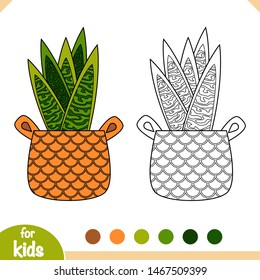 Coloring book for children. Cartoon collection of Houseplants, Snake plant