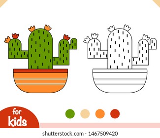 Coloring book for children. Cartoon collection of Houseplants, Cactus