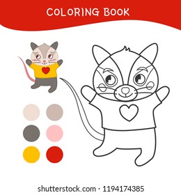 Coloring book for children. Cartoon cute opossum.