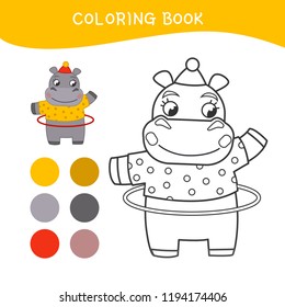 Coloring book for children. Cartoon cute hippo,