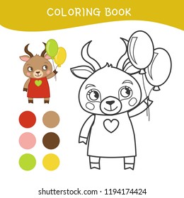 Coloring book for children. Cartoon cute antelope.