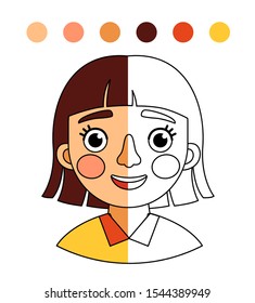 Coloring book for children. Cartoon cute face of girl.