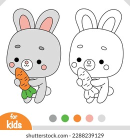 Coloring book for children, Cartoon cute character rabbit with carrot