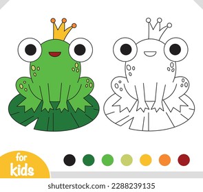 Coloring book for children, Cartoon cute character frog with crown