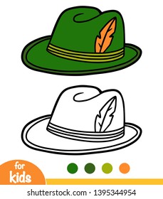 Coloring book for children, cartoon headwear, Tyrolean hat