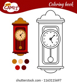 Coloring book for children. Cartoon old clock
