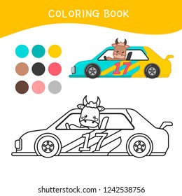 Coloring book for children. Cartoon racing car.