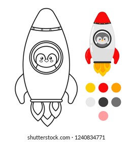 Coloring book for children. Cartoon rocket.