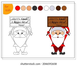 coloring book for children, cartoon santa with a sign. vector isolated on a white background.