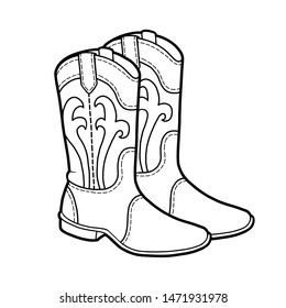 Coloring book for children, cartoon shoe collection. Western boots