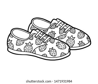 Coloring book for children, cartoon shoe collection. Plimsolls