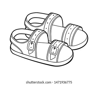 Coloring book for children, cartoon shoe collection. Mens sandals