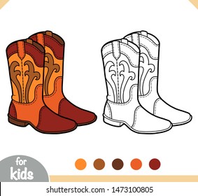 Coloring book for children, cartoon shoe collection. Western boots