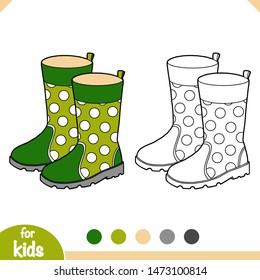 Coloring book for children, cartoon shoe collection. Rubber boots