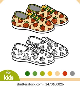 Coloring book for children, cartoon shoe collection. Plimsolls