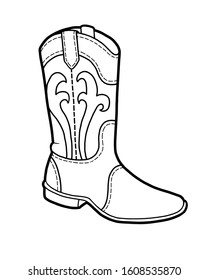 Coloring book for children, cartoon shoe collection. Western boot