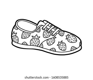 Coloring book for children, cartoon shoe collection. Plimsoll