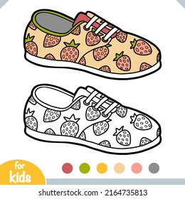 Coloring book for children, cartoon shoe collection. Plimsoll