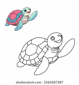 Coloring book for children (cartoon turtle). Coloring book, education game for children.