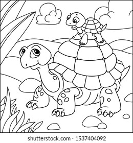Coloring book for children. Cartoon vector illustration of turtles.