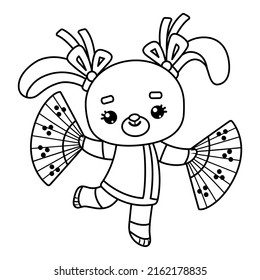 Coloring book for children, Chinese new year character rabbit and fans