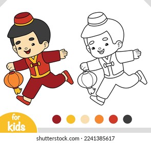 Coloring book for children, Chinese new year character boy and lantern