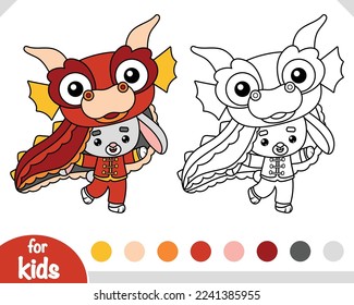 Coloring book for children, Chinese new year character rabbit in dragon costume