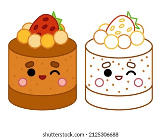 Coloring book for children, Chocolate cupcake with a cute face