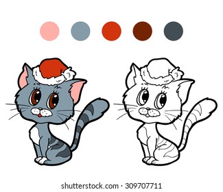 Coloring book for children (Christmas cat)