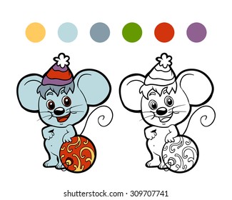 Coloring book for children (Christmas mouse)