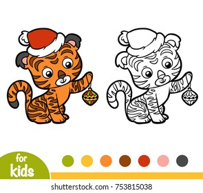 Coloring book for children, Christmas Tiger